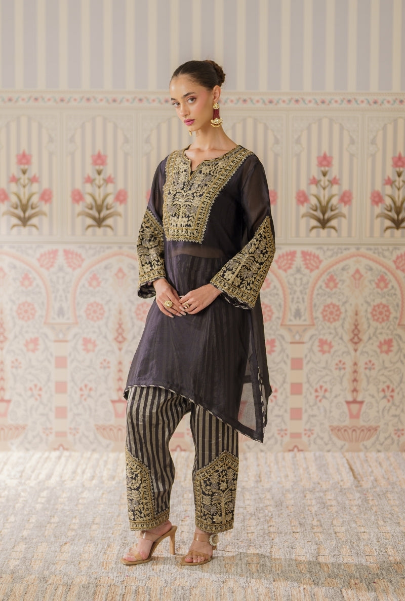 Black Dori and Sequin Hand Embroidery Mallika Farshi Set
