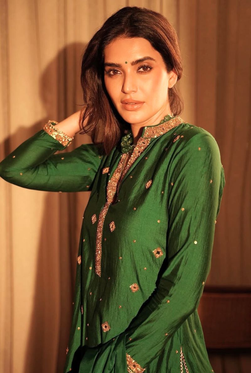 Karishma Tanna in Green Mirror Work Rani Sharara Set