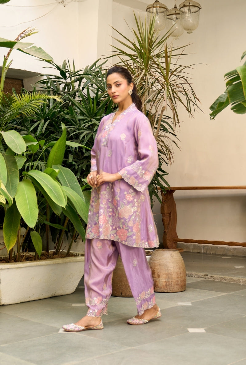Lilac Embroidered Nadira Farshi Salwar Set