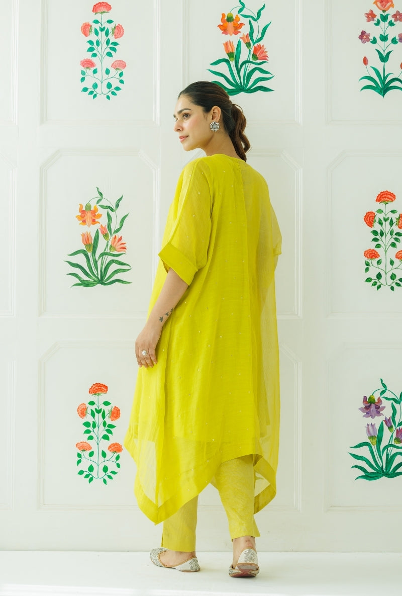 Lime Green Hand Embroidered Yoke Baani Kaftan Set