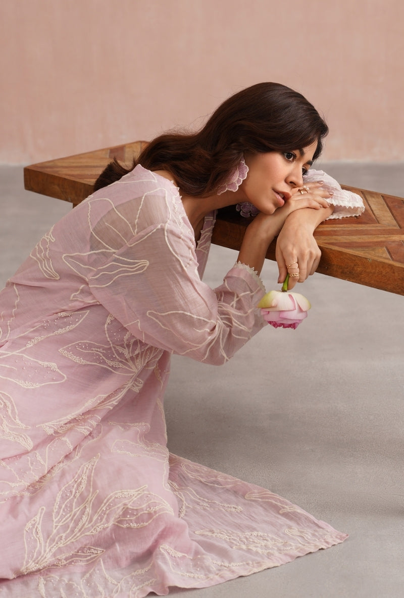 Rose Pink Pearl Embroidered Prisha Kurta Set
