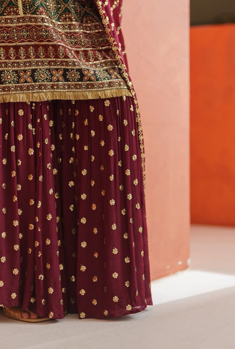 Mehendi Green Ajrak Print Vira Gharara Set