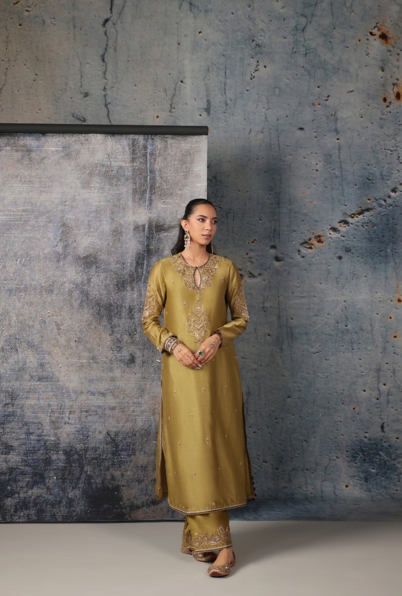 Olive Green Straight Long Nihira Kurta Set