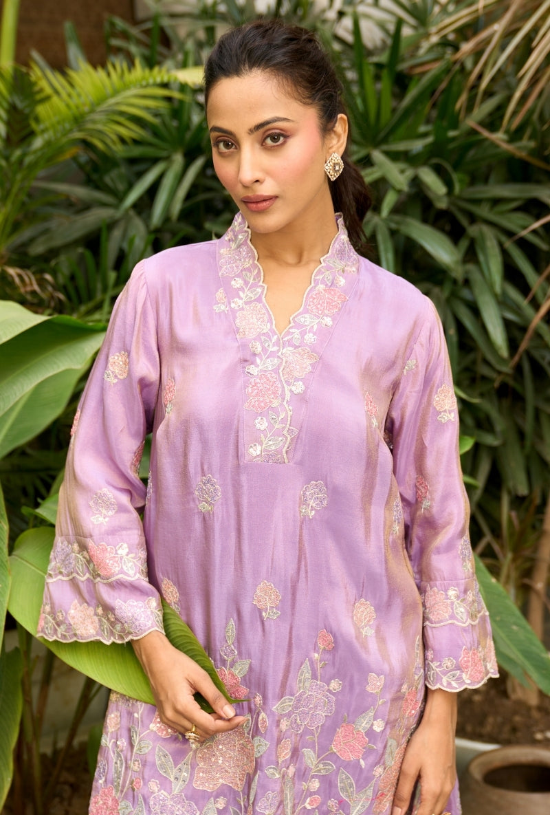 Lilac Embroidered Nadira Farshi Salwar Set