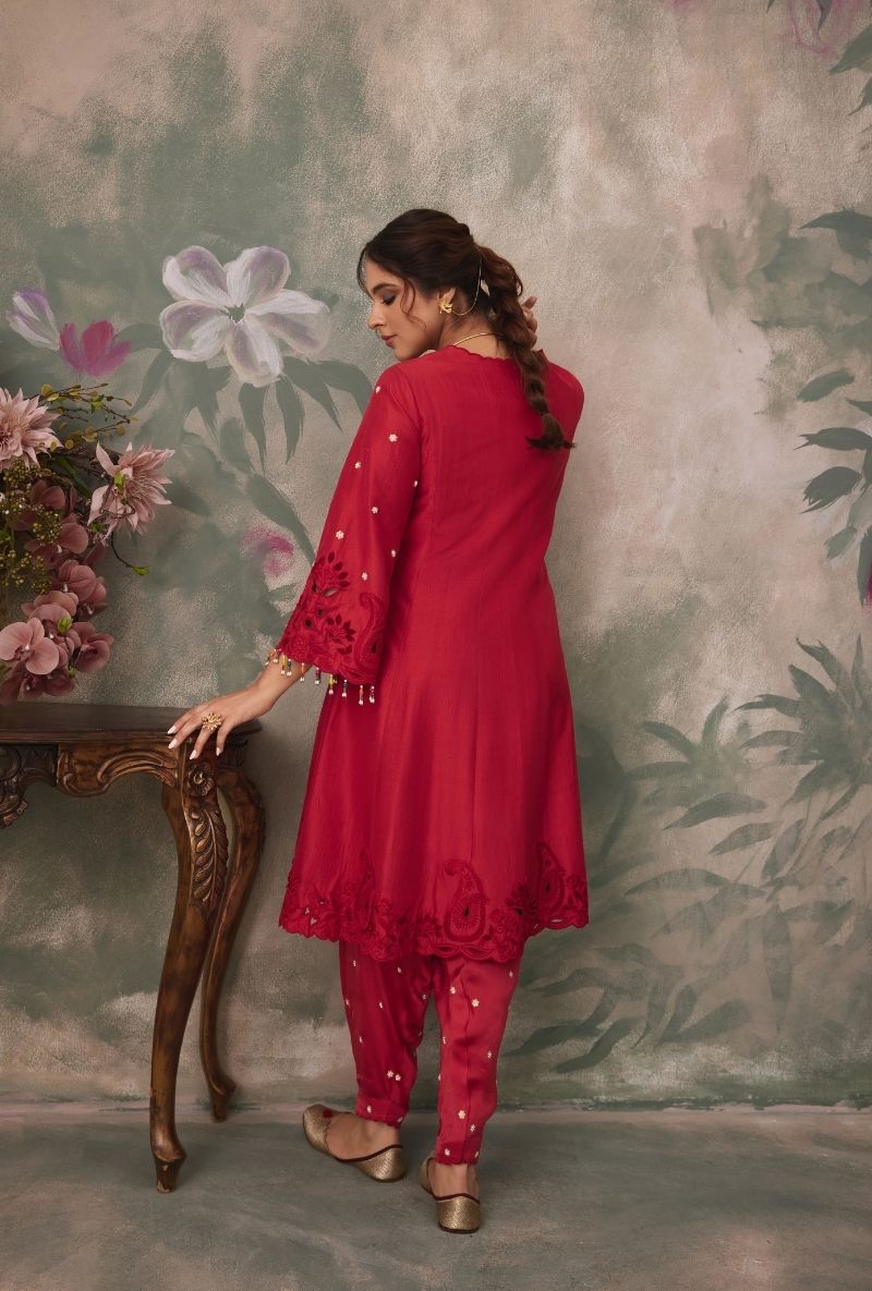 Red Heavy Embroidered Yoke Jalsa Salwar Set