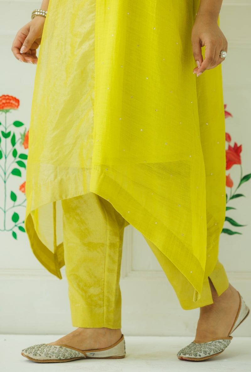 Lime Green Hand Embroidered Yoke Baani Kaftan Set