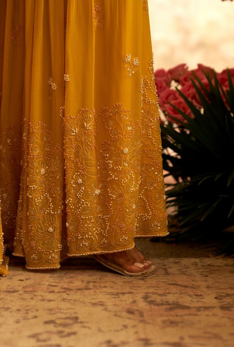 Mustard Pearl Embroidery Rumi Gharara Set
