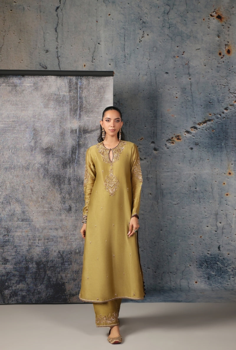 Olive Green Straight Long Nihira Kurta Set