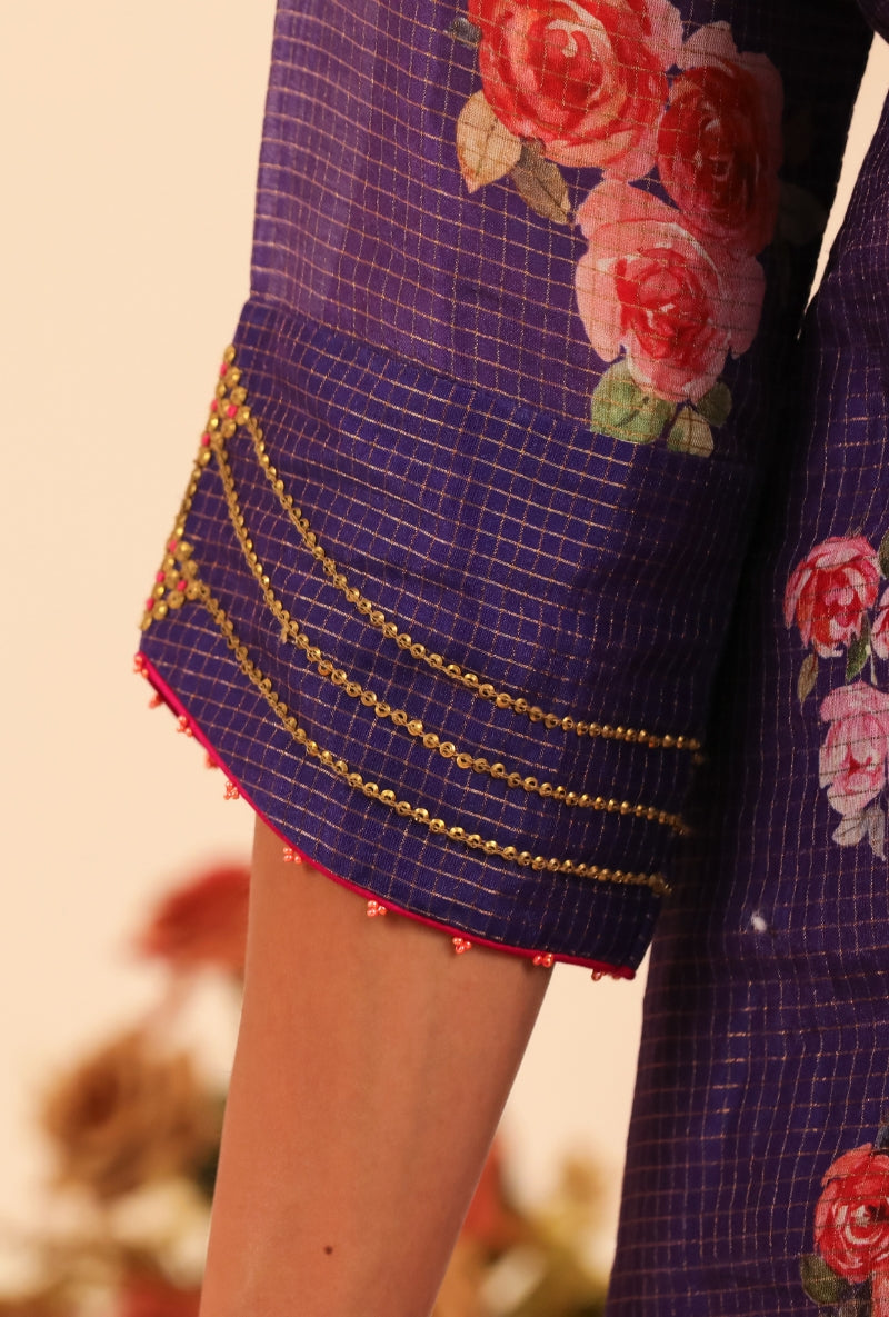 Purple Floral Print A-Line Sakhi Kurta Set