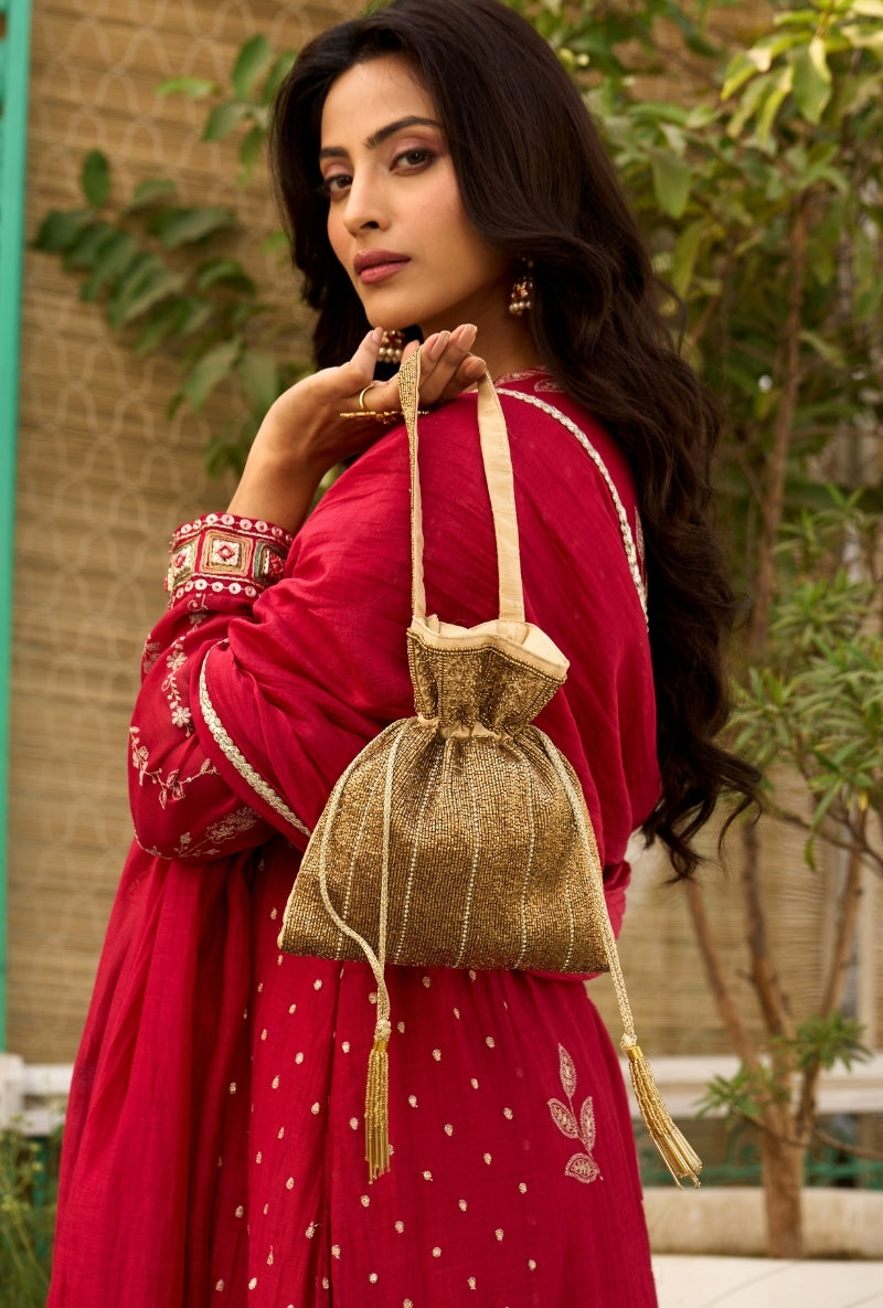 Red Multi Panel Sabah Anarkali Set
