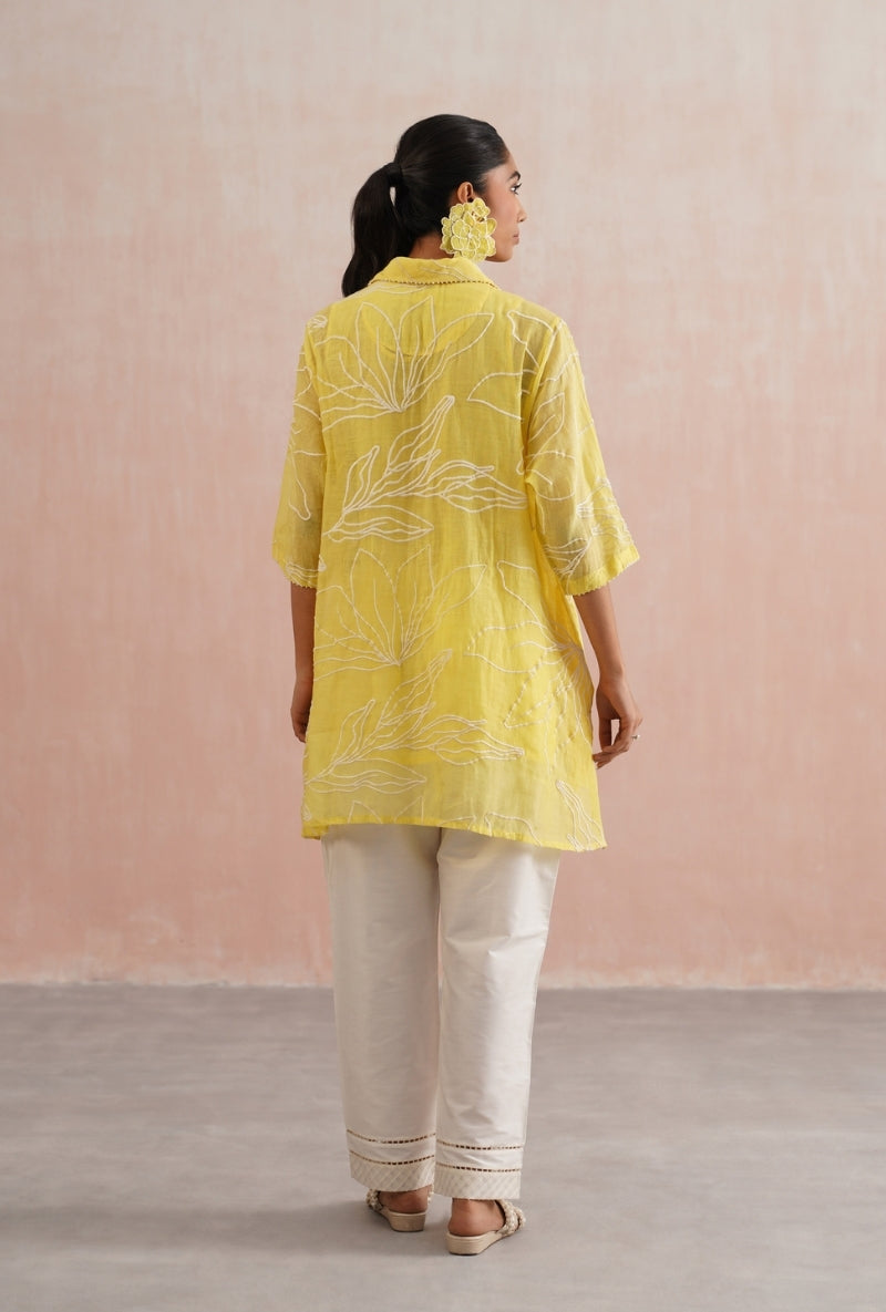 Lemon Yellow Pearl Embroidered Shirt Prisha Co-ord Set
