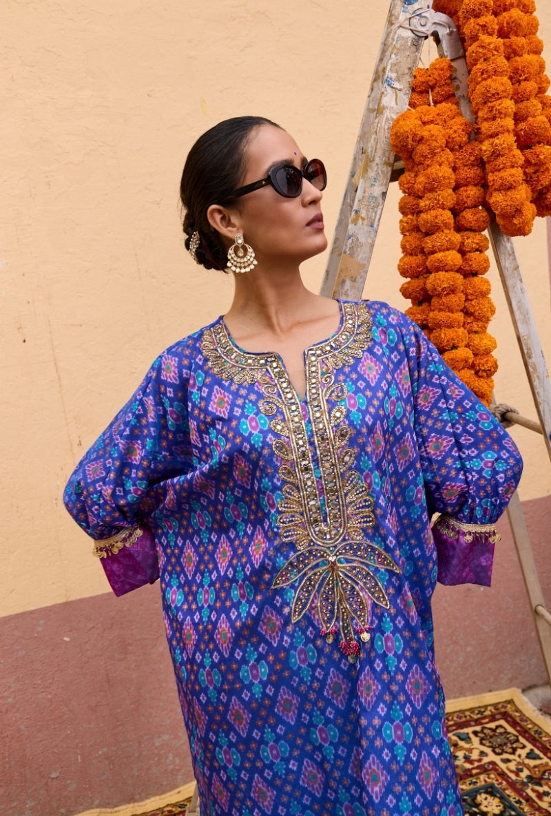 Blue Ikat Oorja Kaftan Set