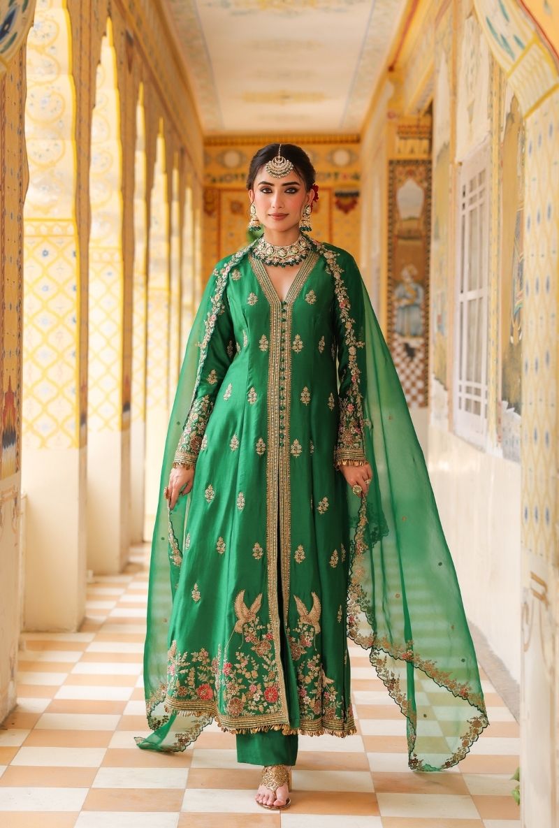 Green Jacket Mehfil Anarkali Set