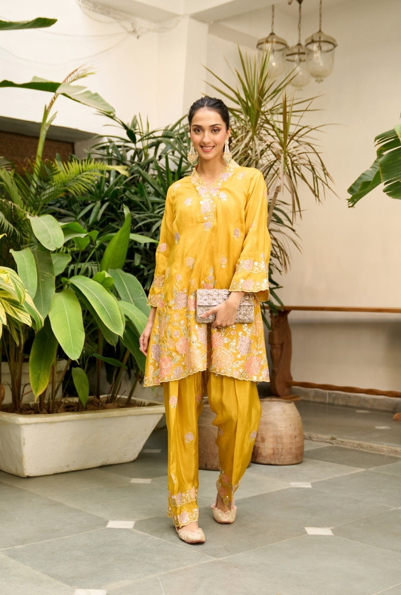 Mustard Embroidered Nadira Farshi Salwar Set