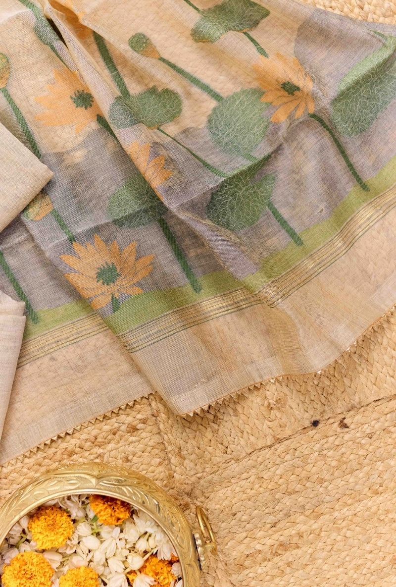 Jamdani Weaving Resham and Sequin Neck Unstitched Suit Set