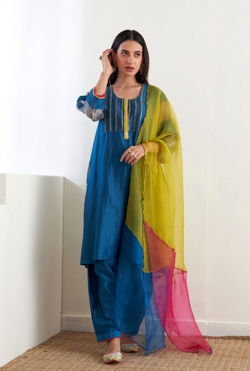 Teal Blue French Knot Sequin Ruhi 2.0  Salwar Set