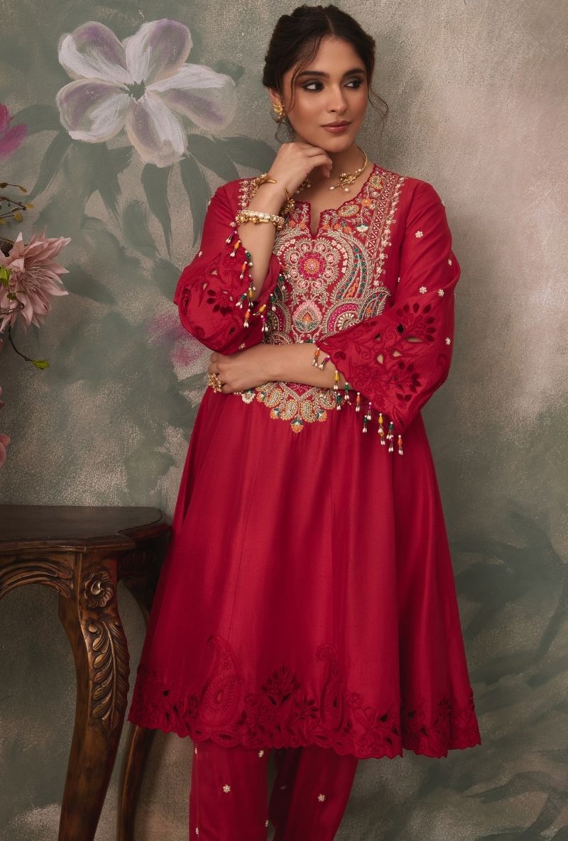 Red Heavy Embroidered Yoke Jalsa Salwar Set