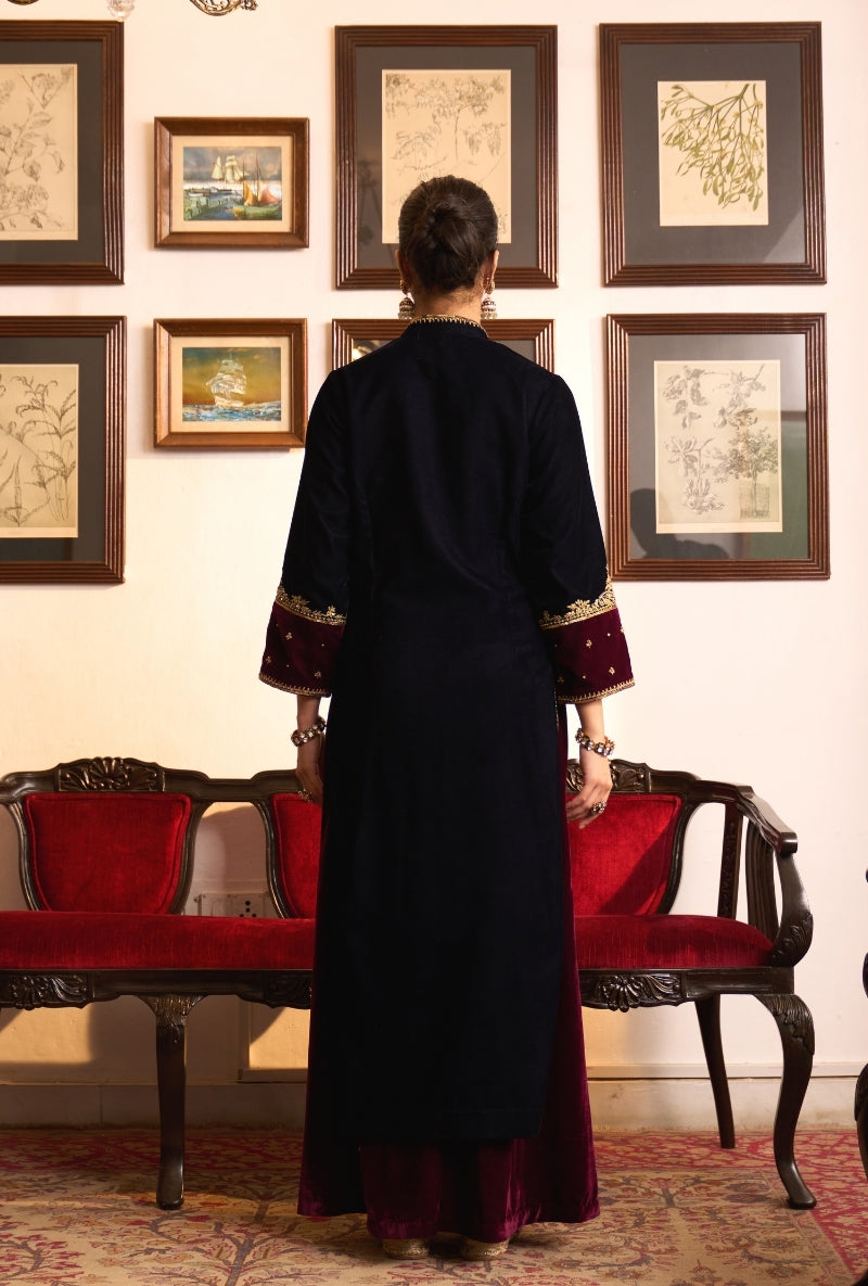 Navy Blue Chinese Collar Dilbar Kurta Set