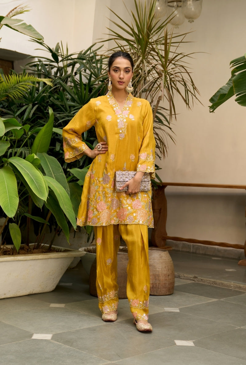 Mustard Embroidered Nadira Farshi Salwar Set