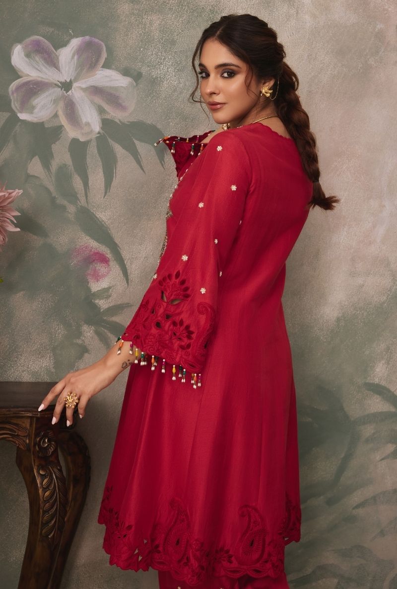 Red Heavy Embroidered Yoke Jalsa Salwar Set