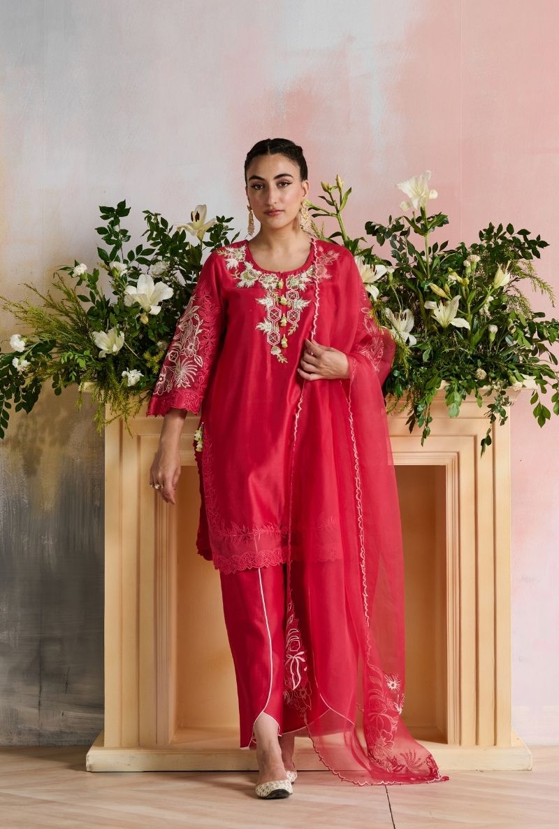 Bright Pink Emroidered Yoke Amara Kurta Set