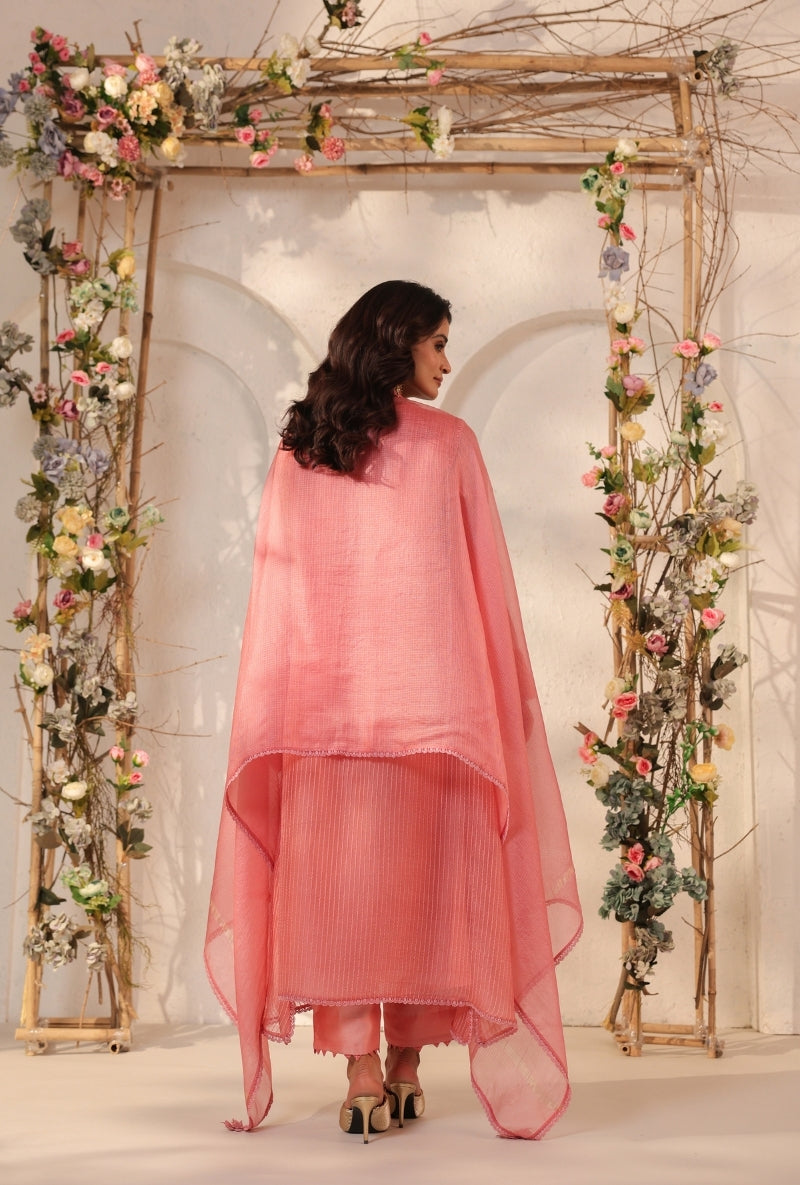 Pink Applique Yoke Saaz Kurta Set