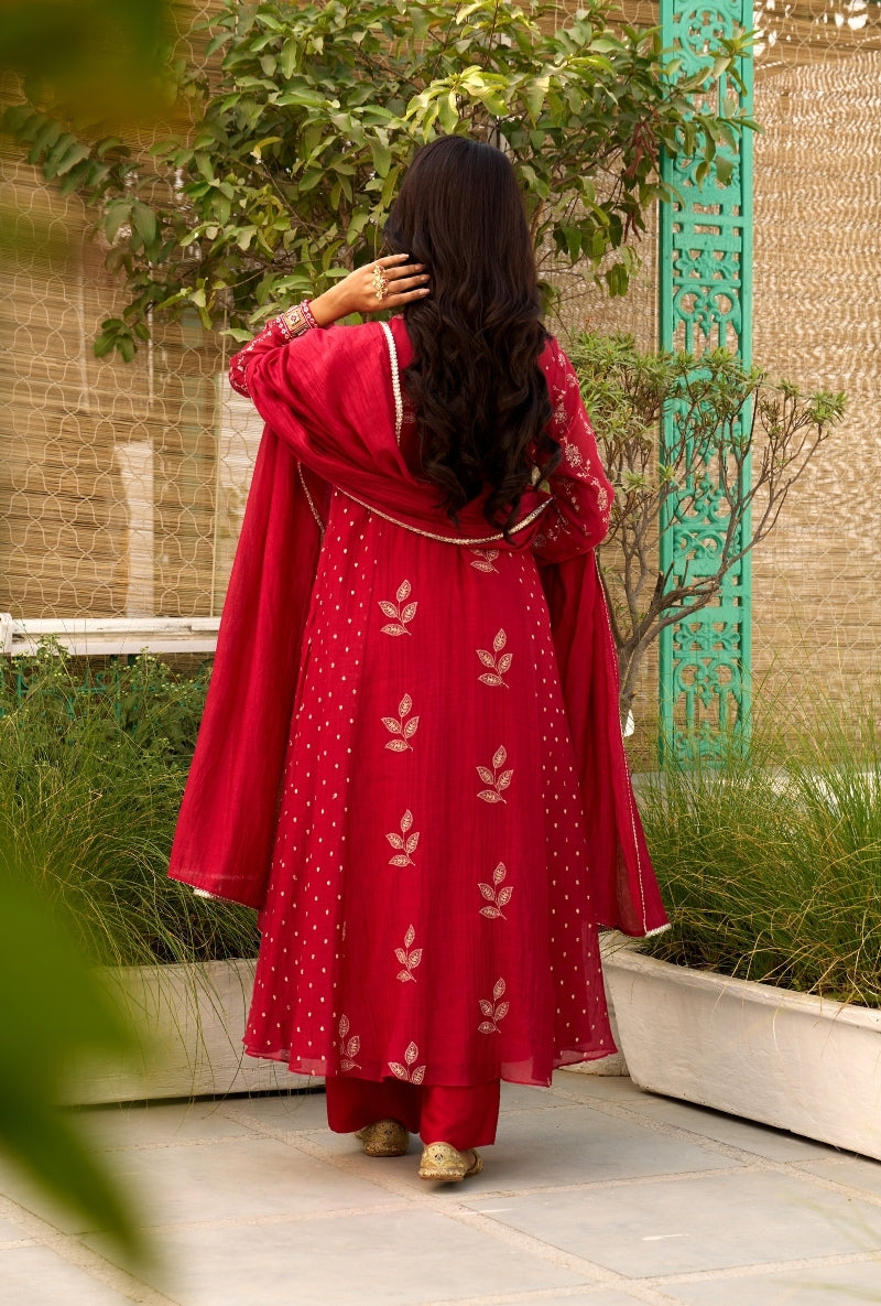 Red Multi Panel Sabah Anarkali Set