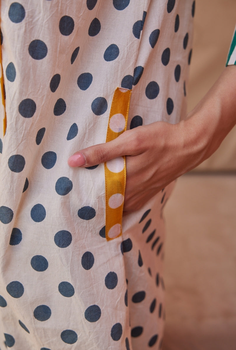 White Polka and Stripes Tarini  Kurta Set