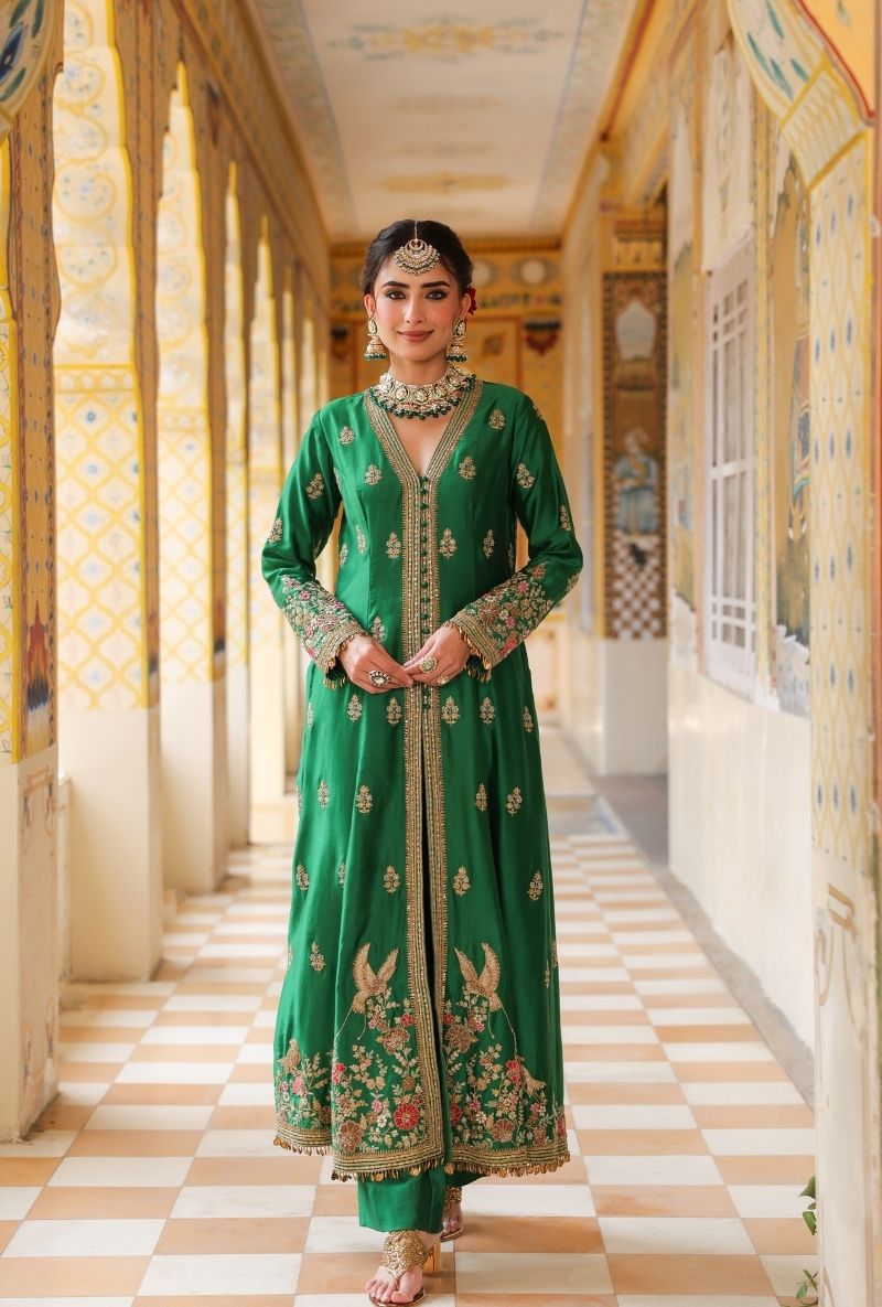 Green Jacket Mehfil Anarkali Set