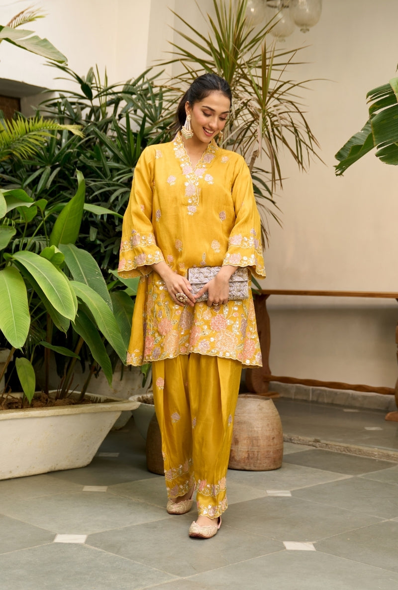 Mustard Embroidered Nadira Farshi Salwar Set