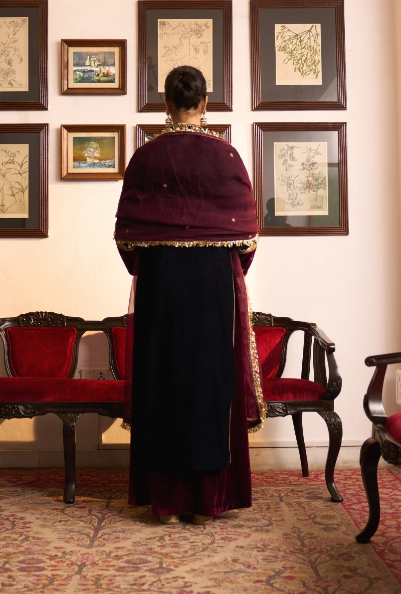 Navy Blue Chinese Collar Dilbar Kurta Set