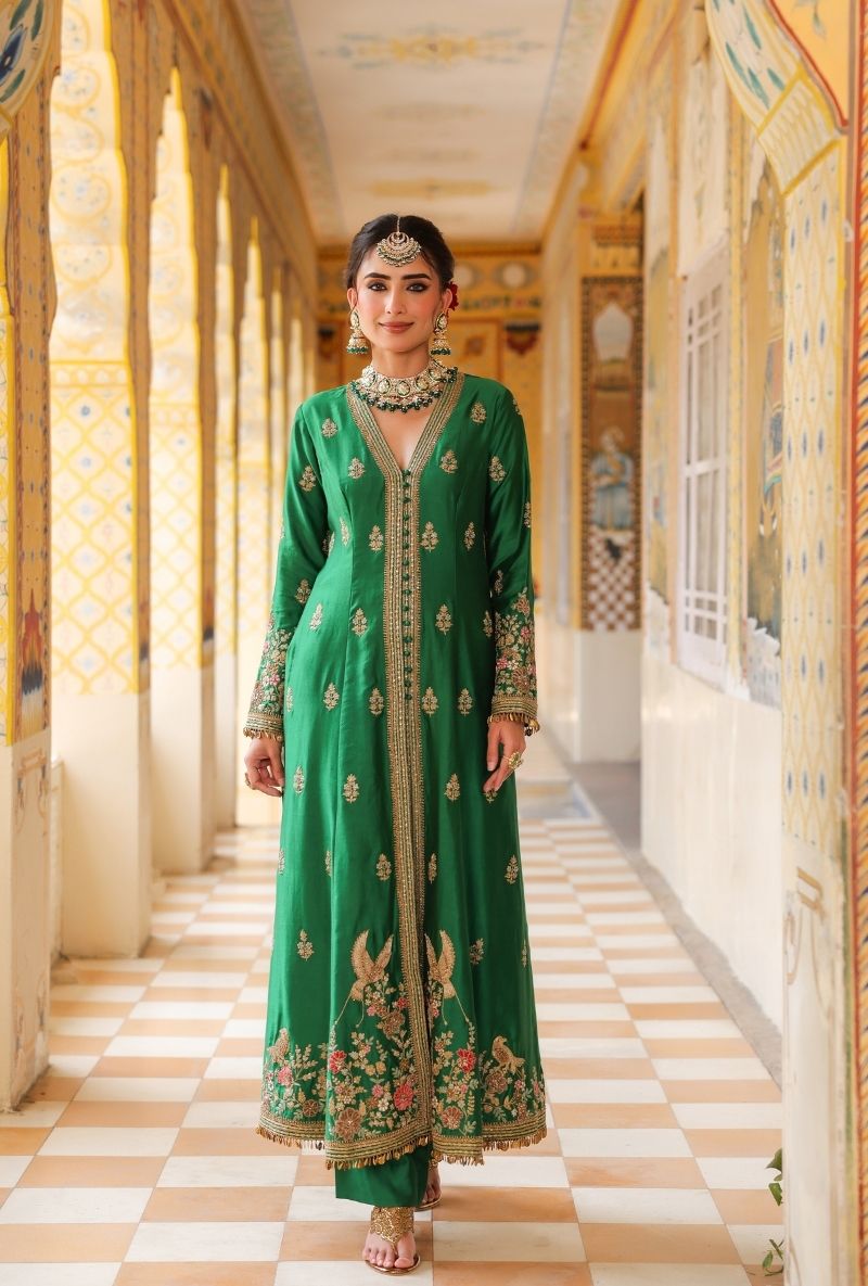 Green Jacket Mehfil Anarkali Set