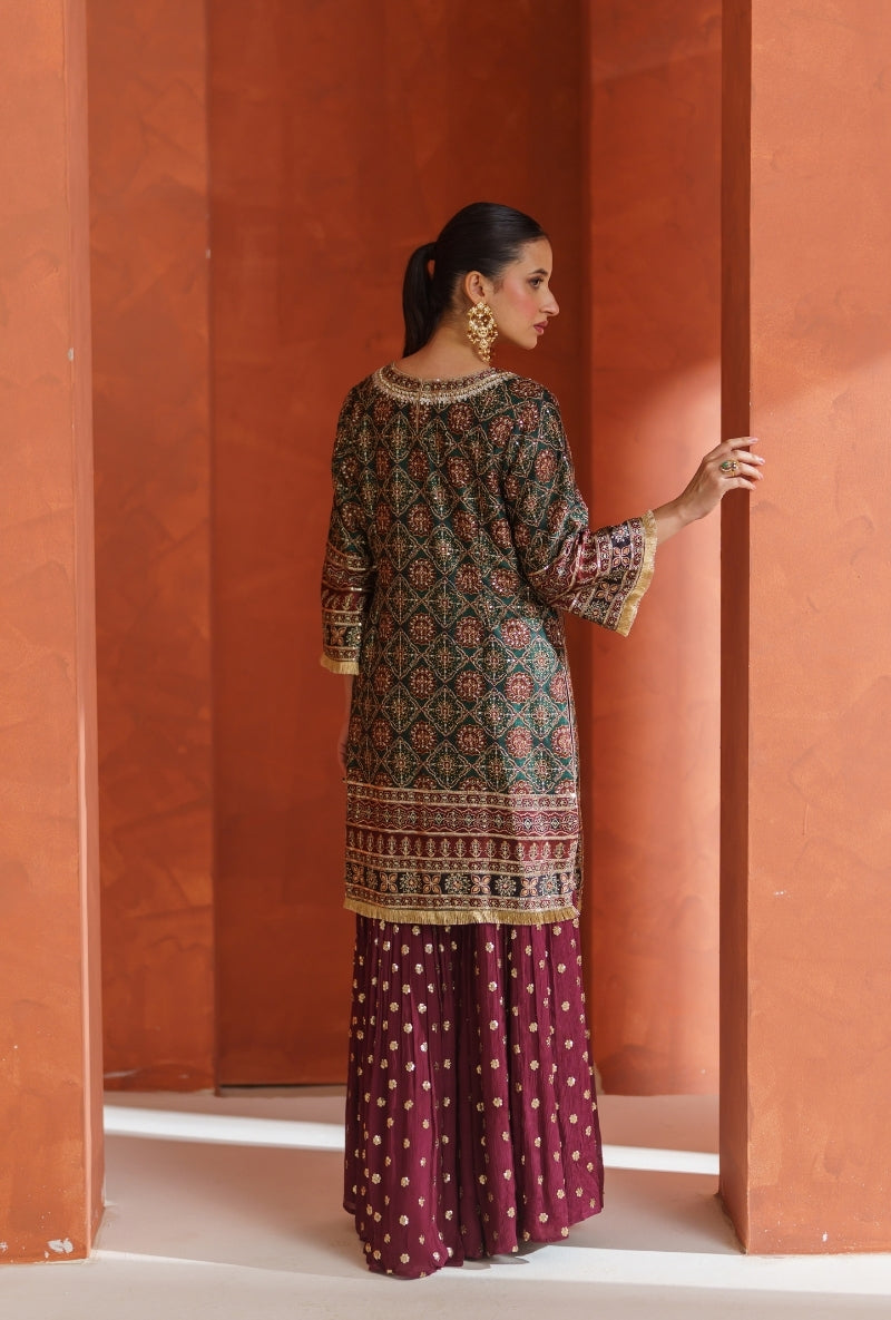 Mehendi Green Ajrak Print Vira Gharara Set