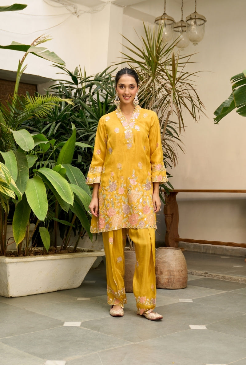 Mustard Embroidered Nadira Farshi Salwar Set