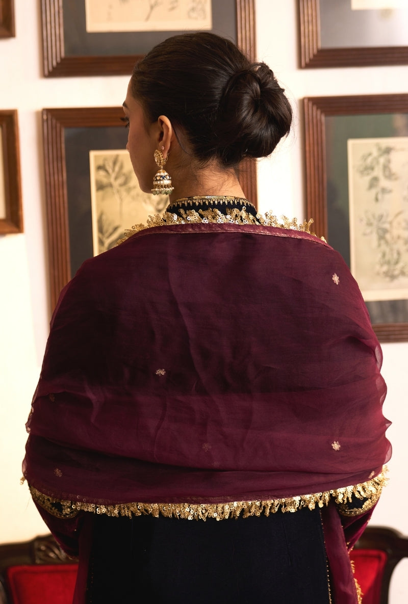 Navy Blue Chinese Collar Dilbar Kurta Set