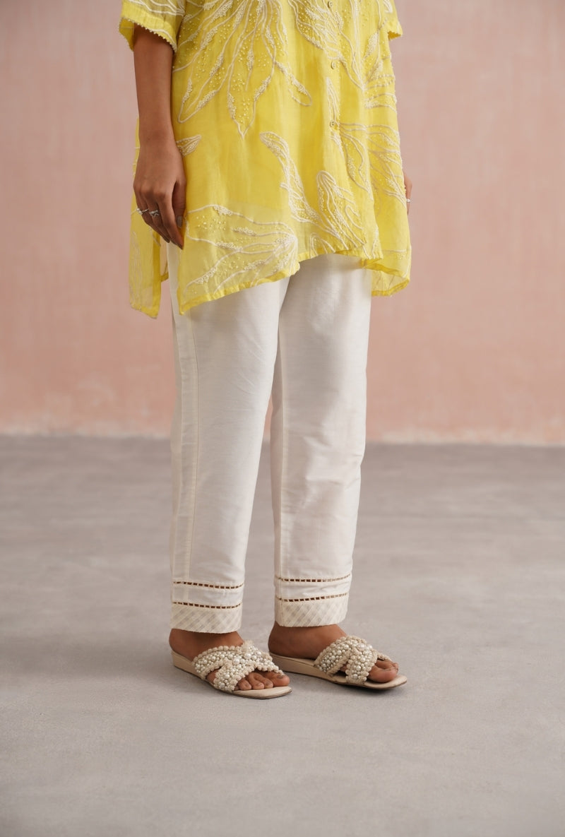 Lemon Yellow Pearl Embroidered Shirt Prisha Co-ord Set