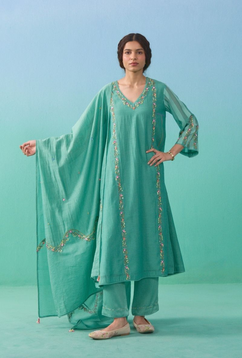 Matcha Green Delicate Embroidery Zia Kurta Set