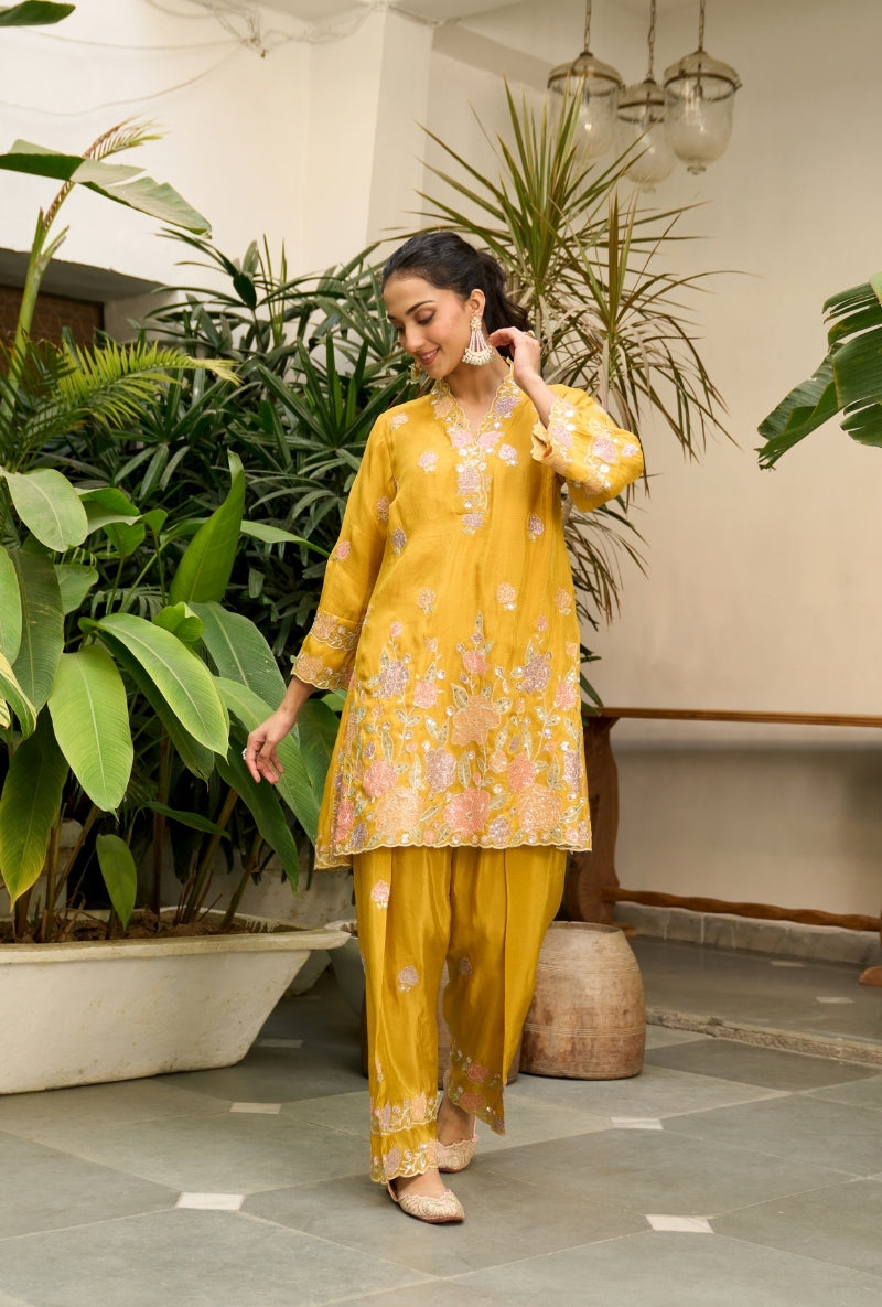 Mustard Embroidered Nadira Farshi Salwar Set