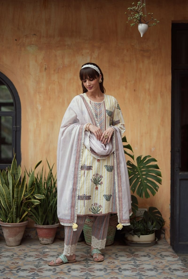 Ivory Butterfly Motif A-Line Raisa Salwar Set