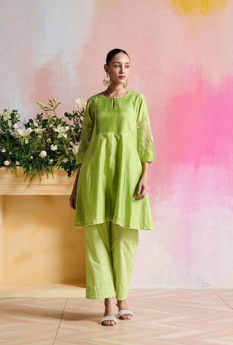Light Green Pintuck Yoke Amara Kurta Set