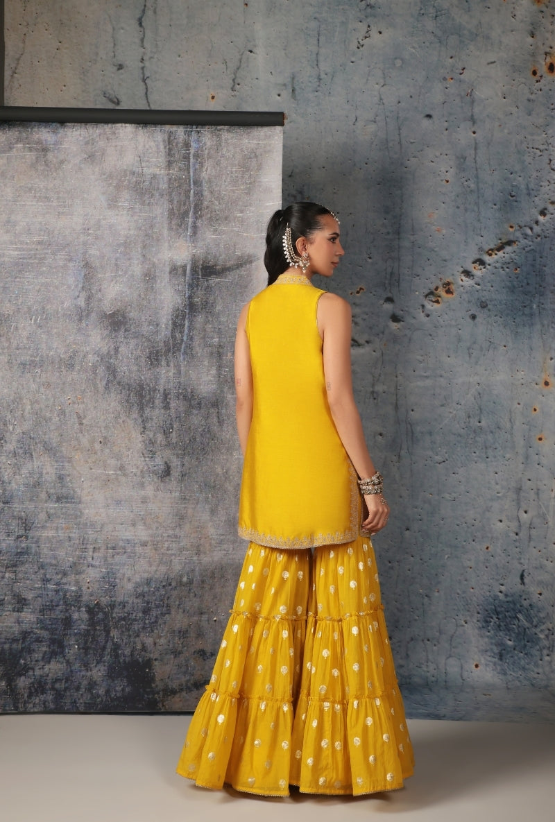 Yellow Sleeveless Nihira Sharara Set