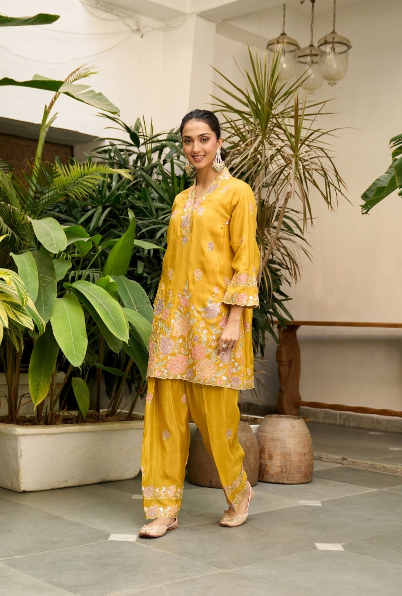 Mustard Embroidered Nadira Farshi Salwar Set
