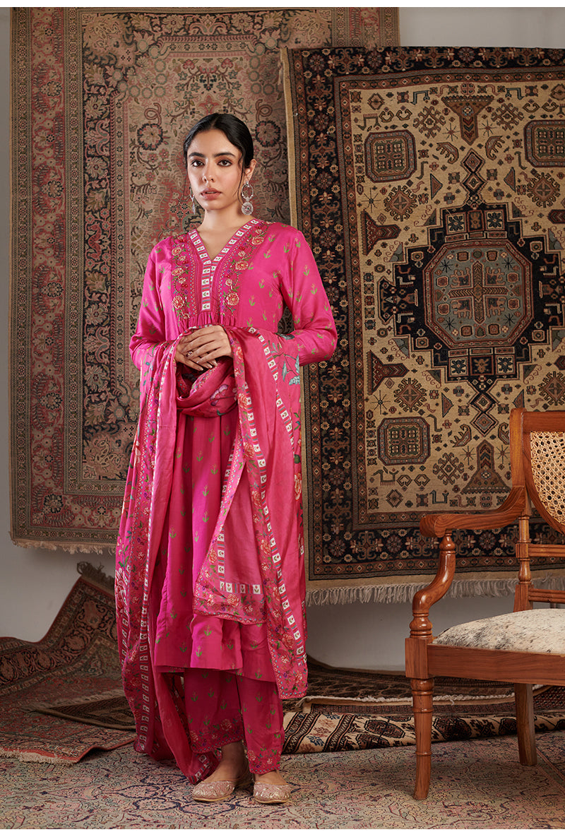 Hot Pink Gul Embroidered Aalam Kurta Set