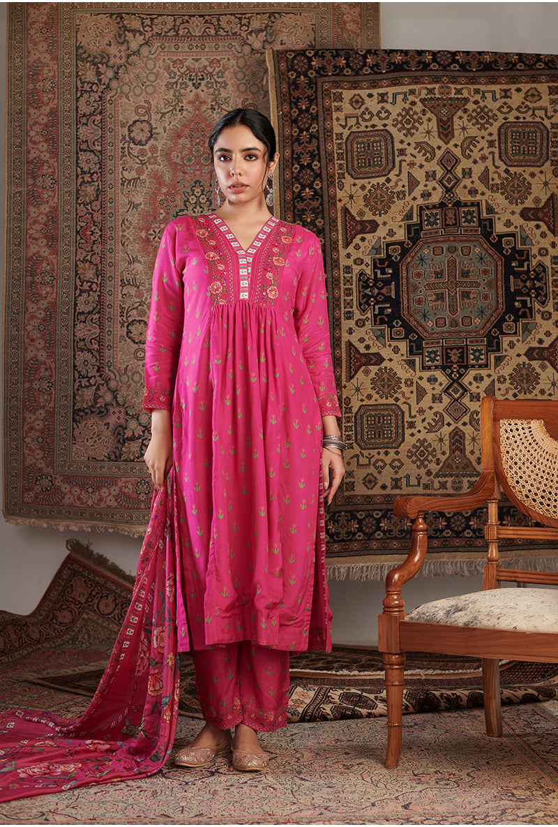 Hot Pink Gul Embroidered Aalam Kurta Set
