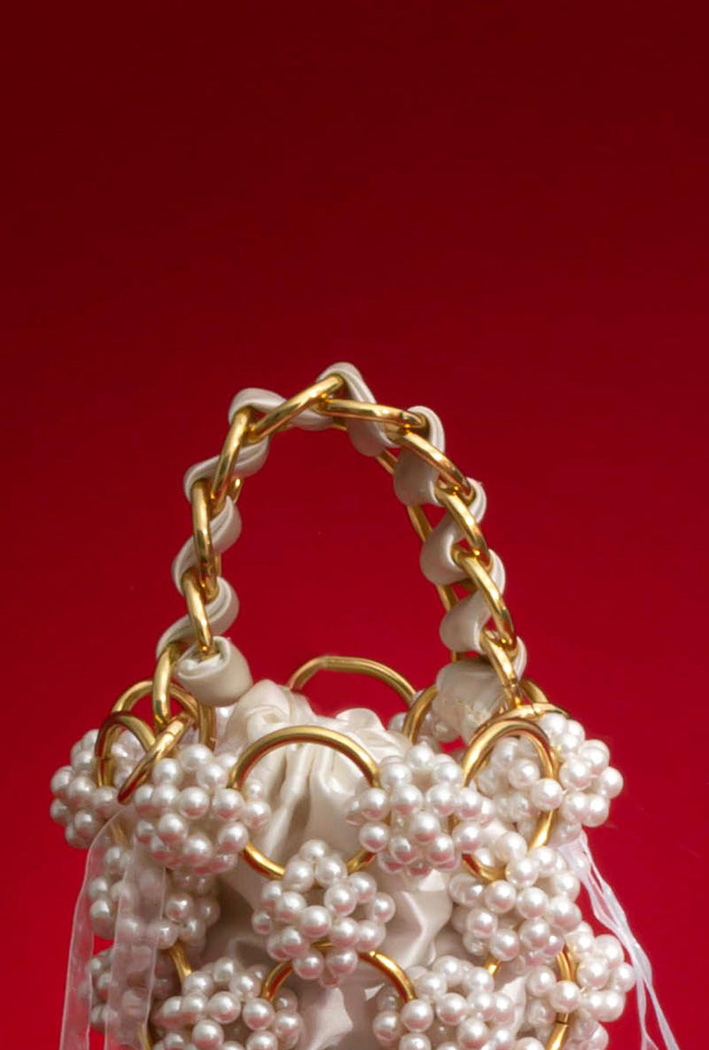 Leila Pearl Gold Ring Bucket Bag