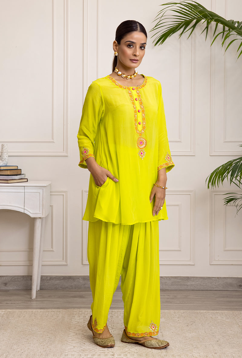 Lime Green Spiral Soha Salwar Set