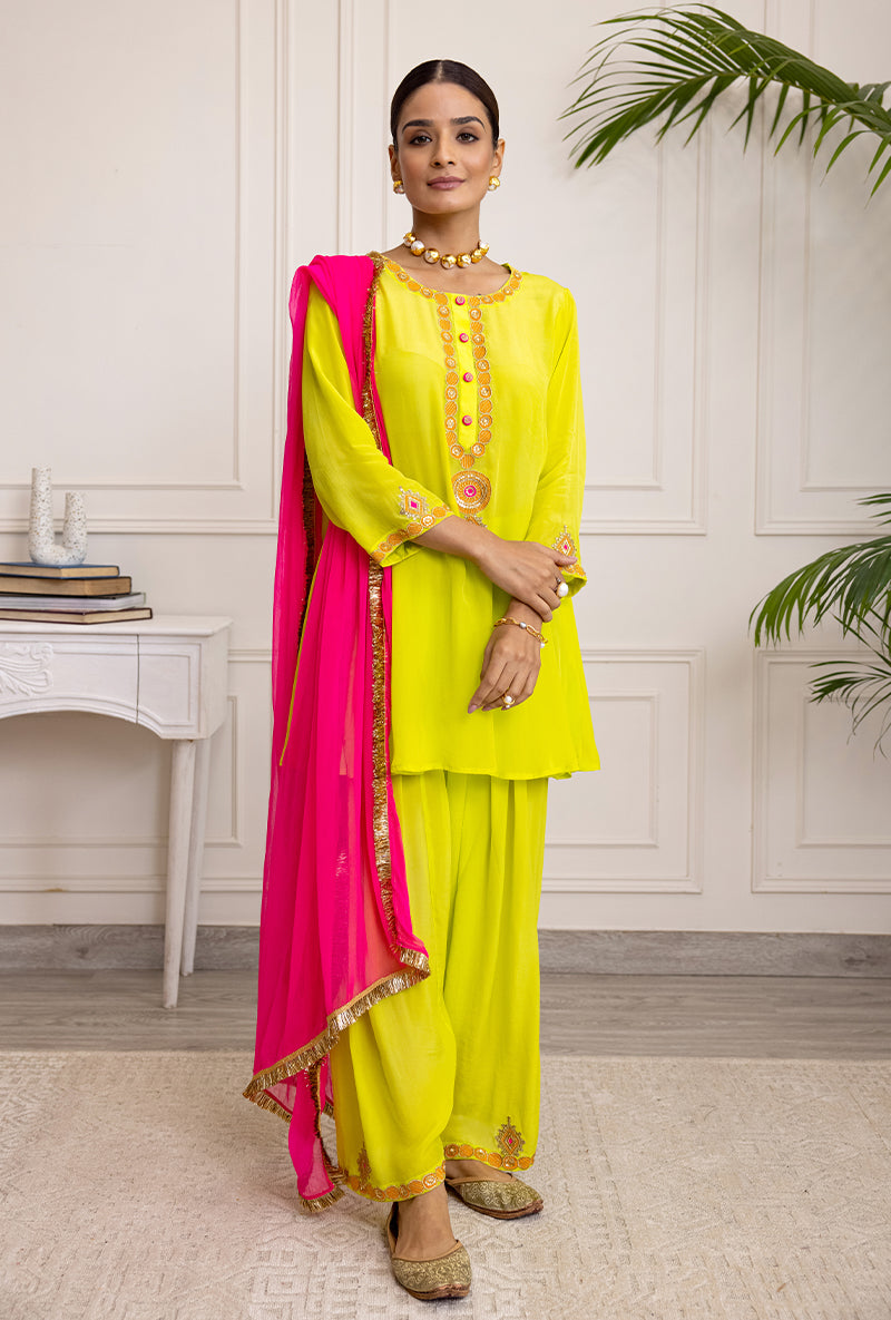 Lime Green Spiral Soha Salwar Set