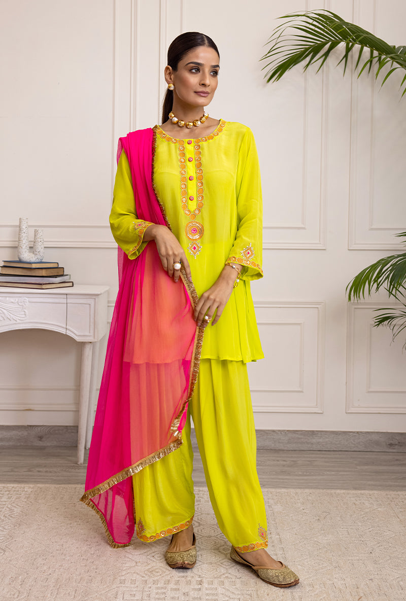 Buy Lime Green Cotton Salwar Suit online-Karagiri