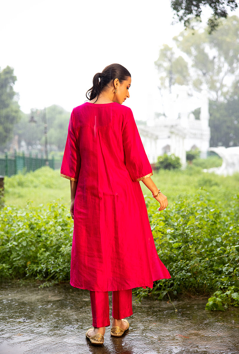 Magenta Pink Hand Embroidered Dor Kurta Set