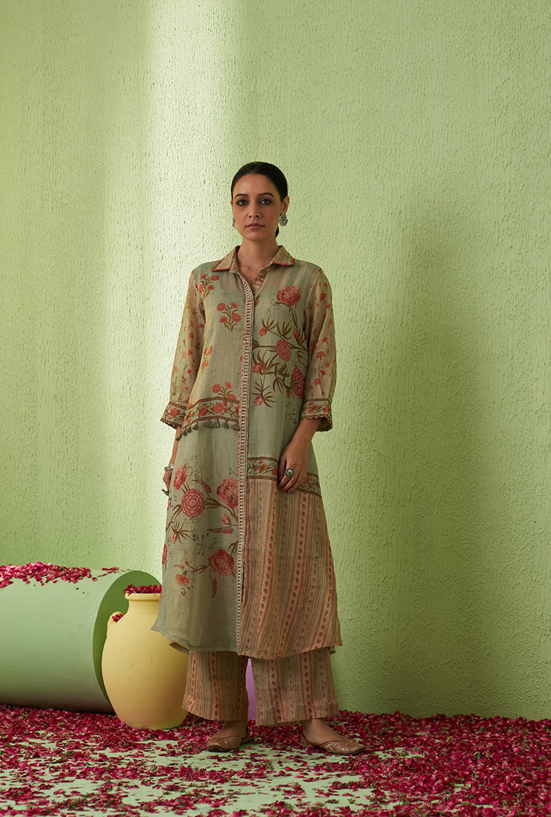 Mint Green Printed Collar Tara Kurta Set